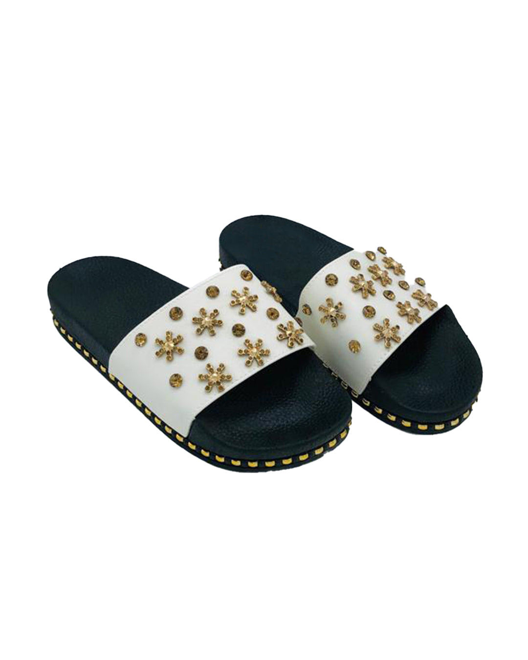 91 - FLIP FLOP - JH - 20188A - WHITE / GOLD STARS